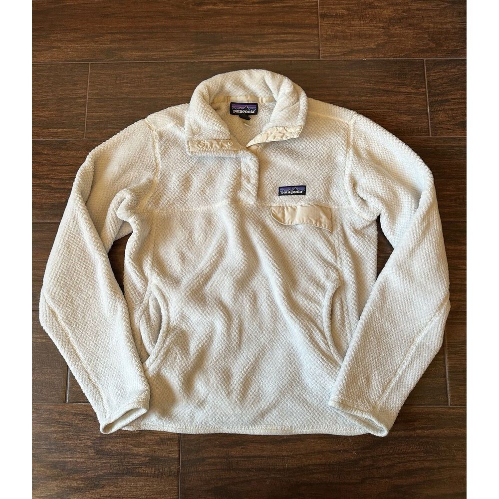 Patagonia Re-Tool Snap-T Pullover Womens Small‎ White Ivory Fleece Pockets